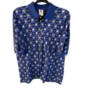 Columbia Vintage Abstract Polo Short Sleeve Cotton In Blue And Black Size Large